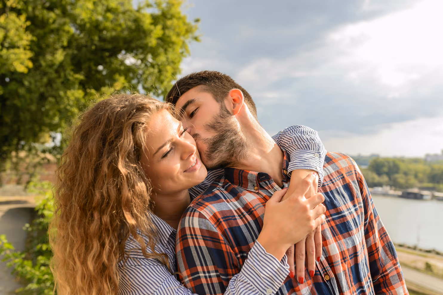 Affectionate couple sharing a kiss